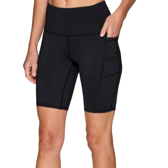 RBX Active Women's Ultra Hold 9" Bike Shorts With Pockets - Black, Size Large - Picture 1 of 5